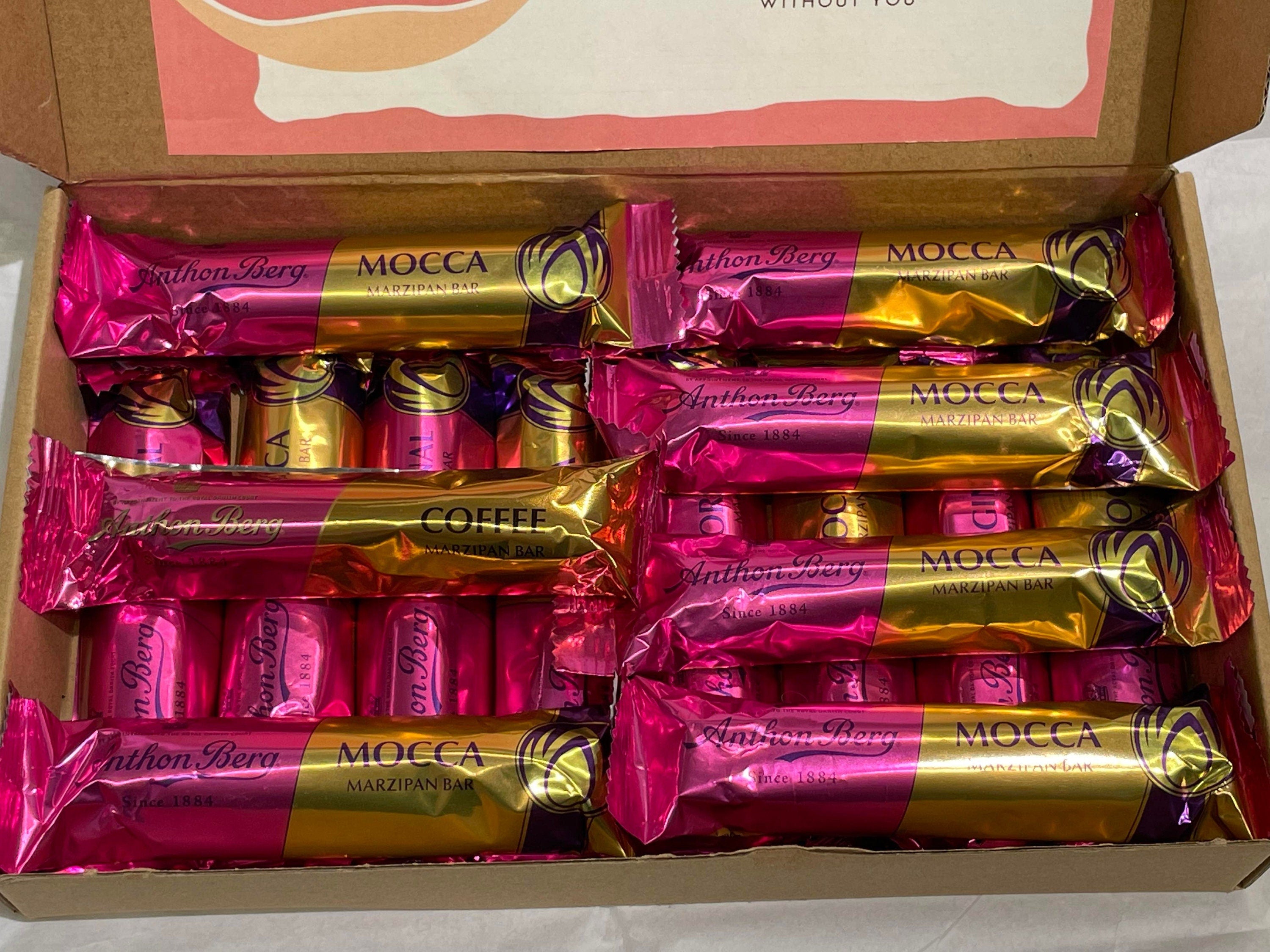 Anthon Berg marzipan gift box heavy size containing fifteen 40g dark chocolate-covered marzipan bars