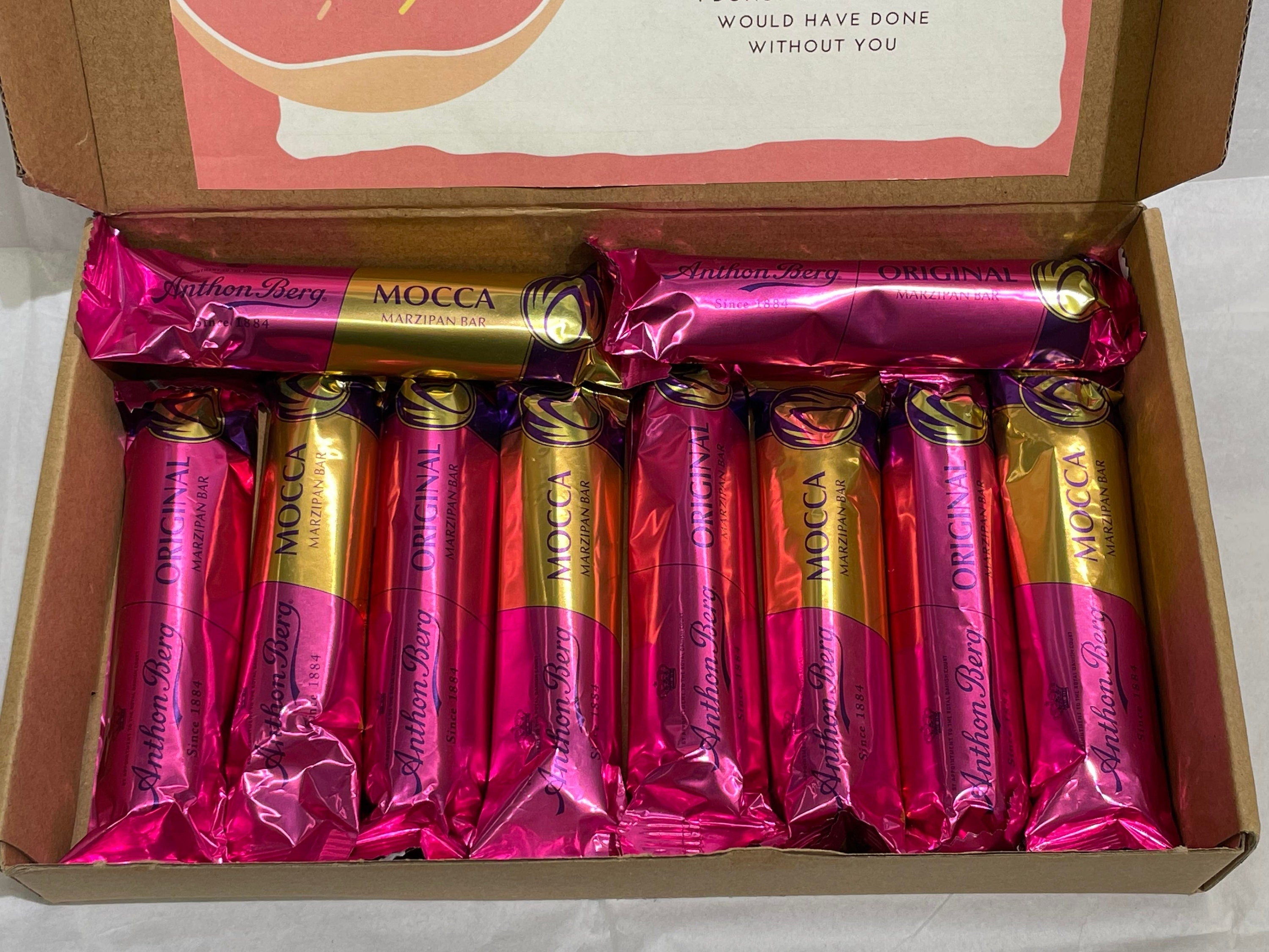 Anthon Berg marzipan gift box medium size containing ten 40g dark chocolate-covered marzipan bars