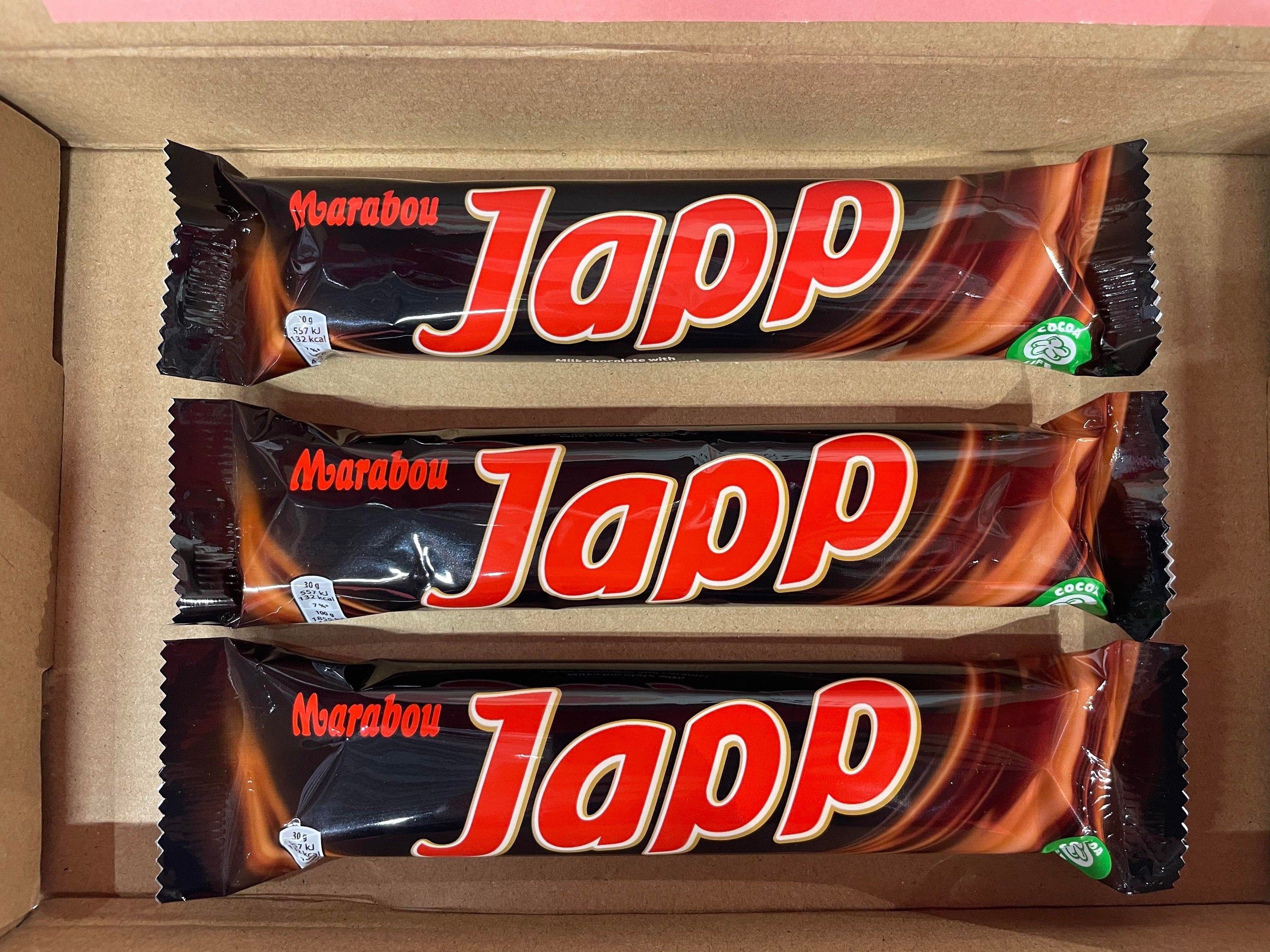 Japp chocolate gift box light size containing three 60g double bars